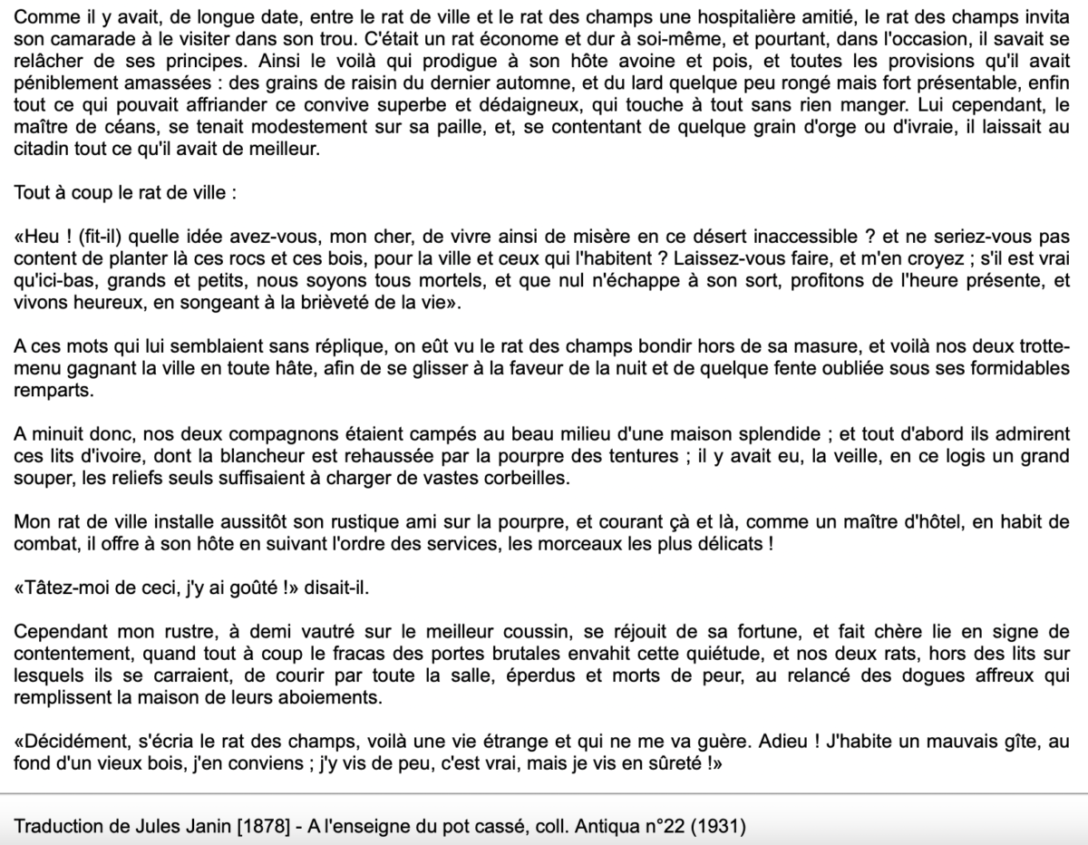 Le Rat Des Villes Et Le Rat Des Champs Texte